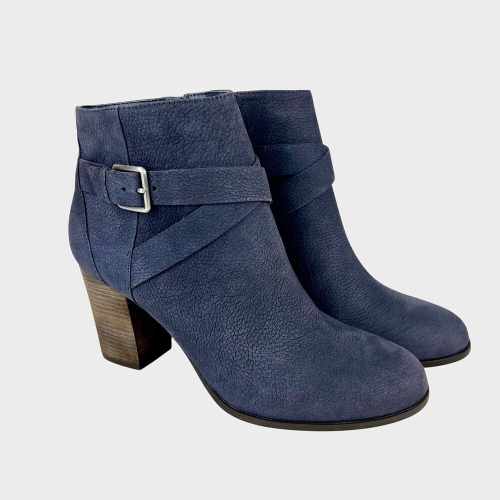 Cole Haan Womens Cassidy Strap Ankle Booties Blue Leather Block Heel size 9